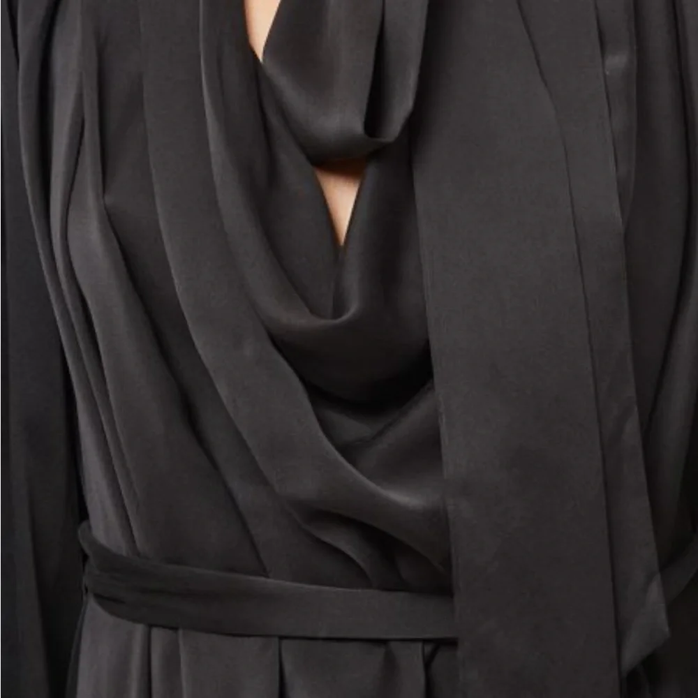 Zimmermann FW23 Silk Tie-Neck Gathered Bollow Dress in Black sz 0 US 4 795$ NWT